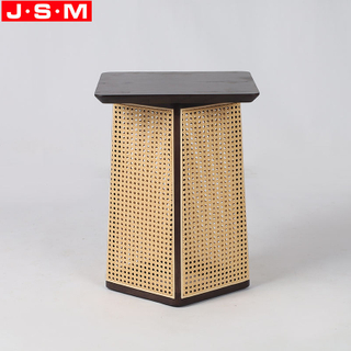 Ash Timber Base Living Room Wood Table Top Side Table With PE Plastic Rattan Decoration