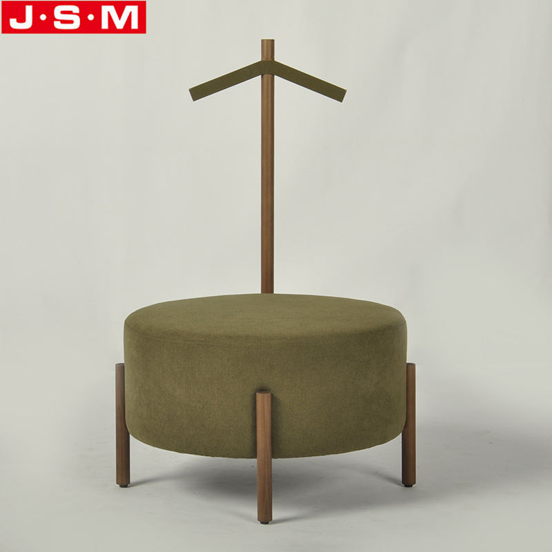 Good Quality Space Saving Round Wooden Frame With Foam And Fabric Ottoman Stool