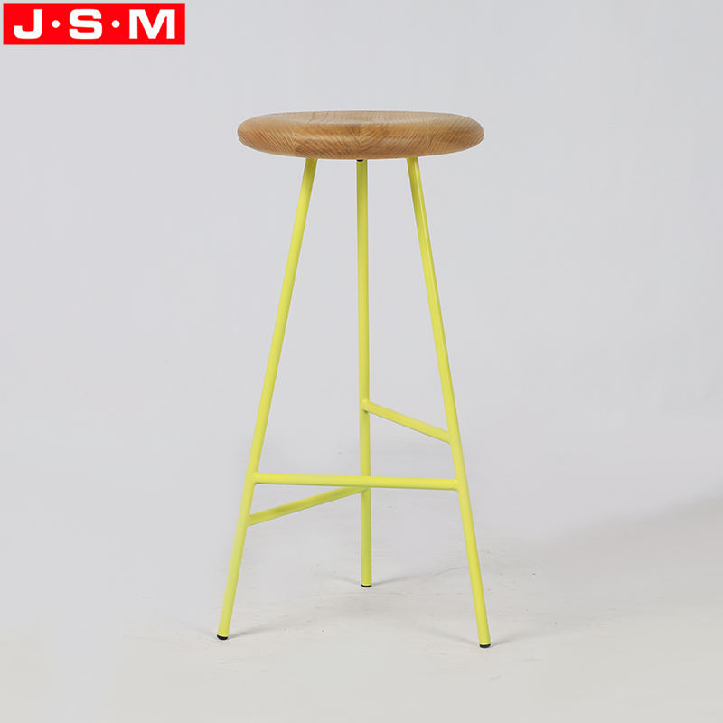 Metal Outdoor Modern Kitchen High Stools Ash Timbe Seat Bar Chair For Restaurant