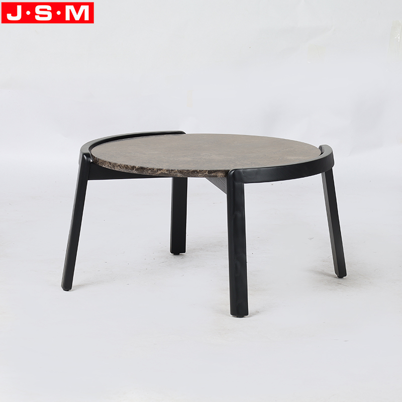 Natural Marble Top Small Round Wooden Low Coffee Table For Bedroom
