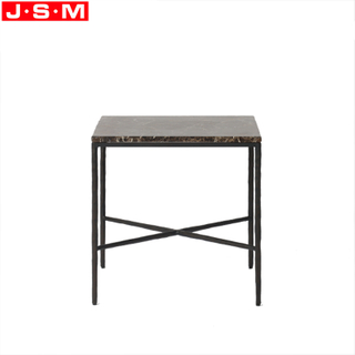 Simple Modern Square Coffee Table Living Room Bedroom Home Stone Top Metal Frame Side Table with Forgin Treatment