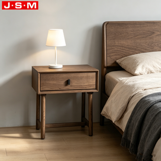 French Minimalist Black Timber Wood Bedside Table Bedroom Storage Cabinet with 1 Drawer and Open Storage