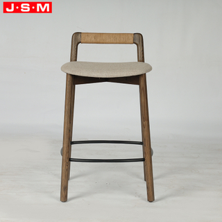 Nordic Solid Wood Frame bar Stool Low Paper Rope Backrest Ash Timber High bar Chair Home Kitchen bar Counter Chair