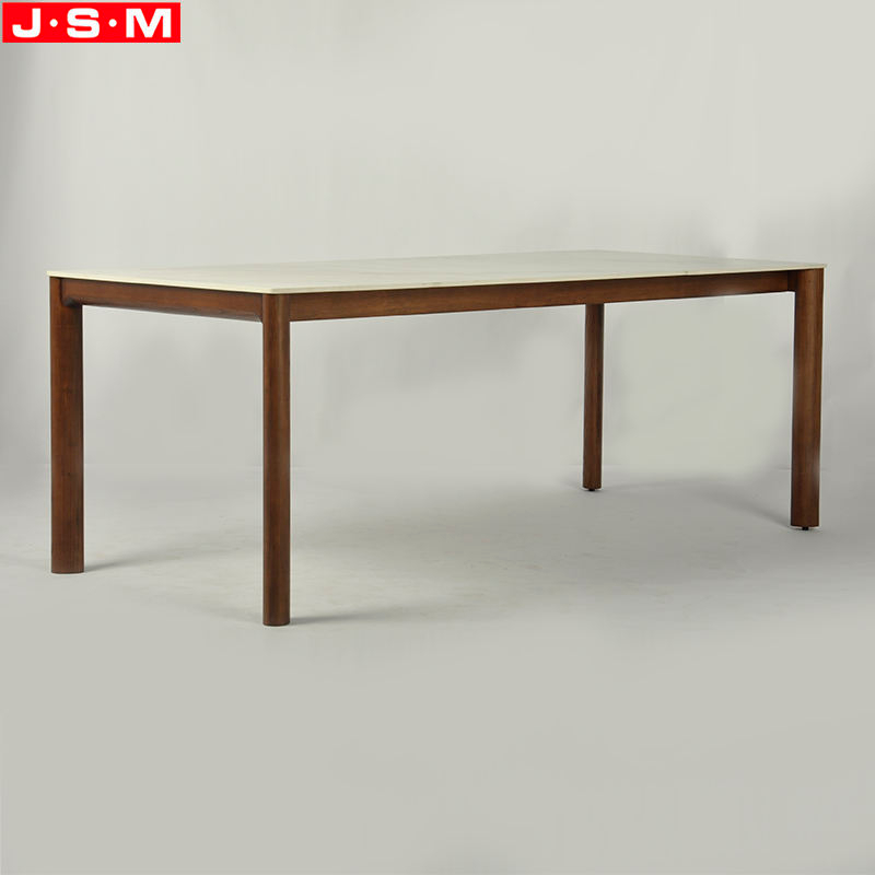 Modern Luxury Rock Slab Table Top Patio Restaurant Ash Timber Base Big Dining Table