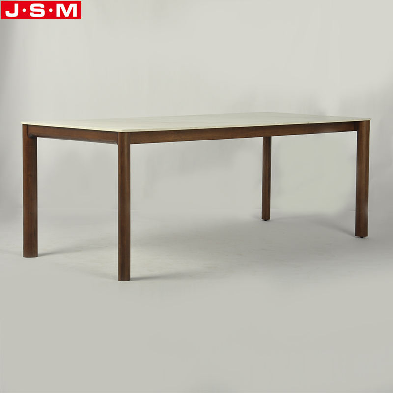 Modern Luxury Rock Slab Table Top Patio Restaurant Ash Timber Base Big Dining Table