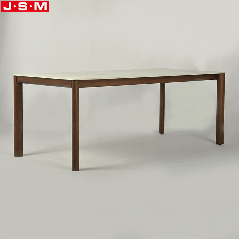 Customization Restaurant Rock Slab Table Top Ash Timber Base Dining Table