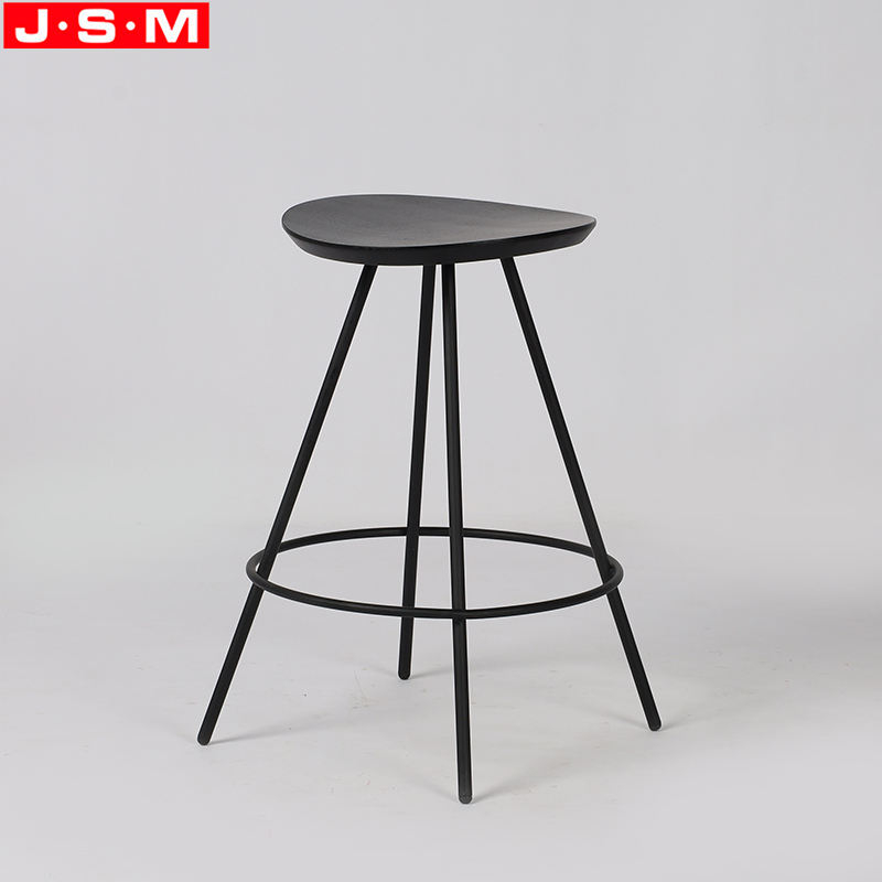 Cheap Black Nordic Kitchen Modern Ash Timber Seat Bar High Stool With Metal Legs
