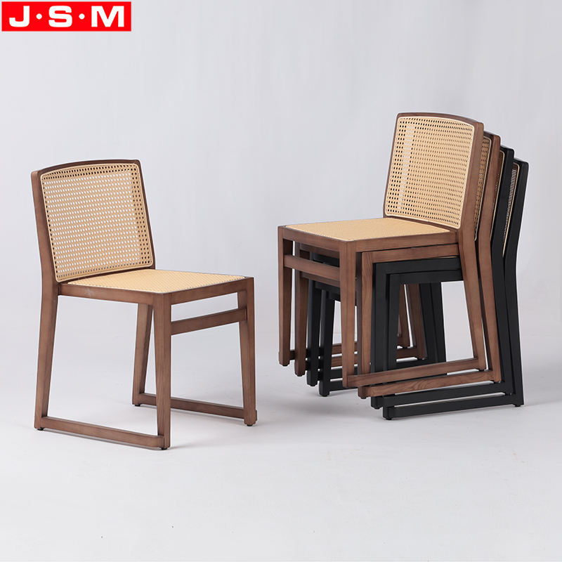 Luxury Design Ash Frame Rattan Back Simple Stackable Solid Wood Dining Chair