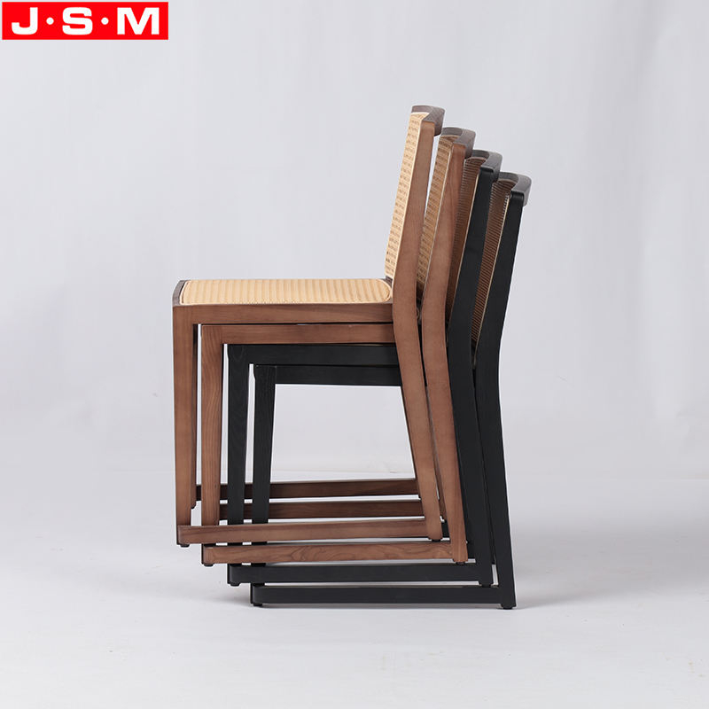 Luxury Design Ash Frame Rattan Back Simple Stackable Solid Wood Dining Chair