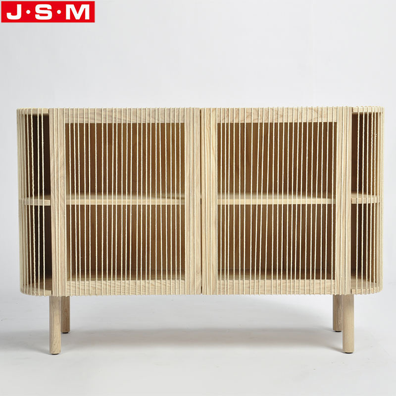Wood Veneer Carcase Storage Cabinet With Cotton Rope Decoration