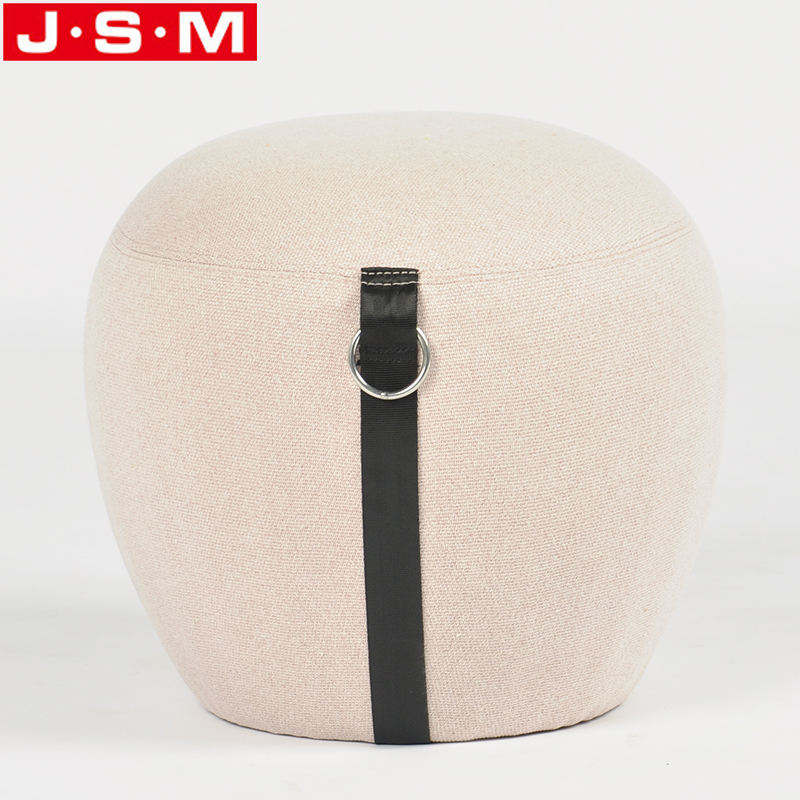 Cheap Lounge Bedroom Round Wooden Frame Pink Fabric Single Vanity Stools Ottoman