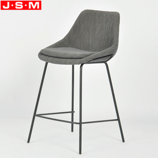 Modern Kitchen Cafe Bar Sinks Metal Grey Linen Fabric High Back Bar Chair