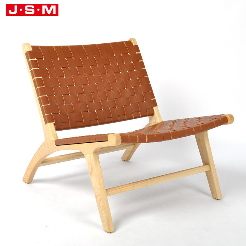 Modern Leisure Artificial Leather Seat Ash Timber Wooden Armchair