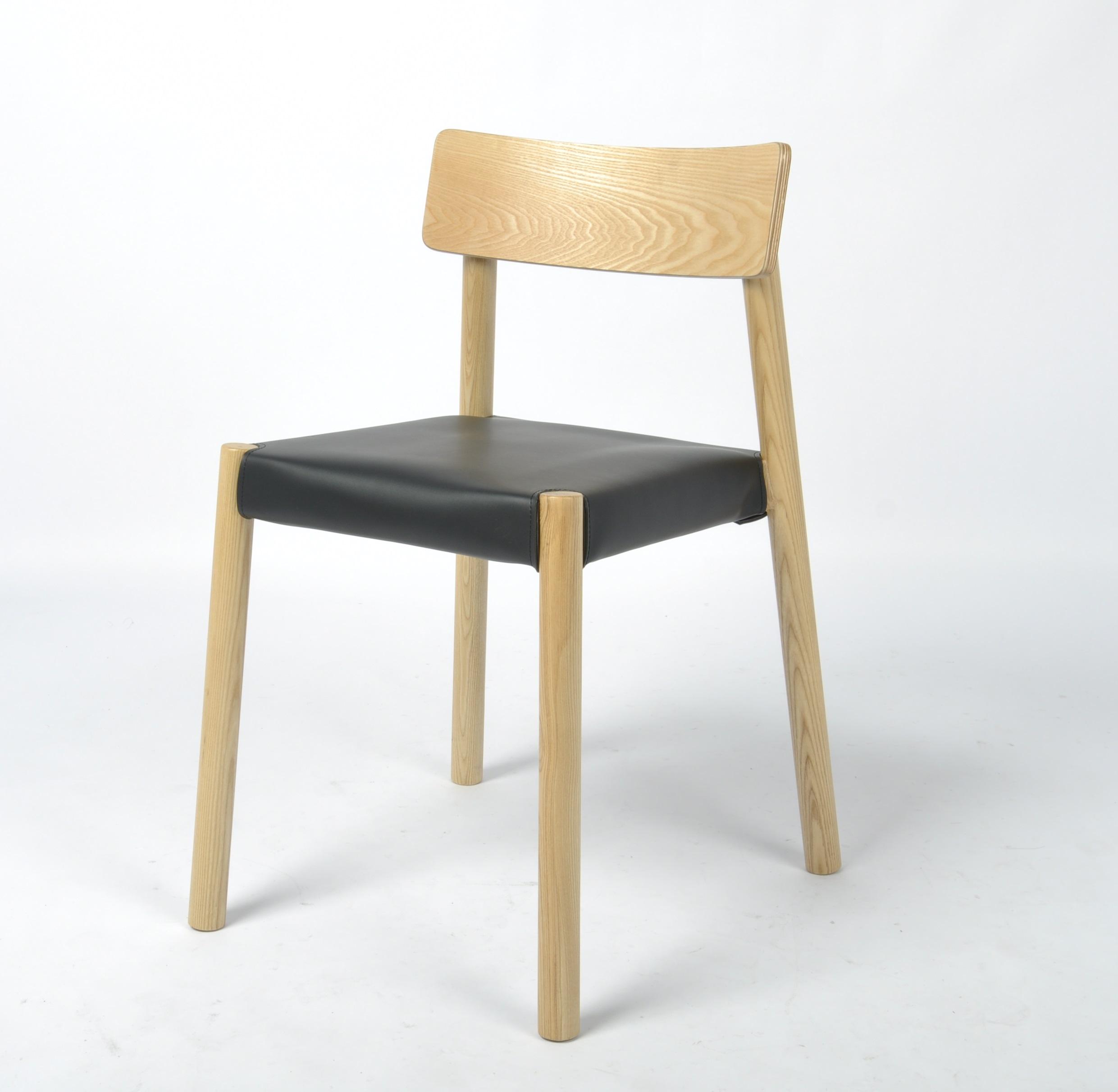 Modern Dining Room Black Leather Solid Wood Frame Back Dining Chair For Home