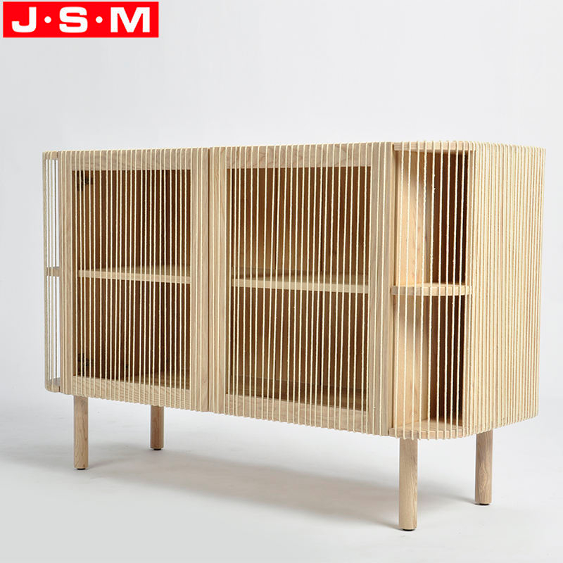 Wood Veneer Carcase Storage Cabinet With Cotton Rope Decoration