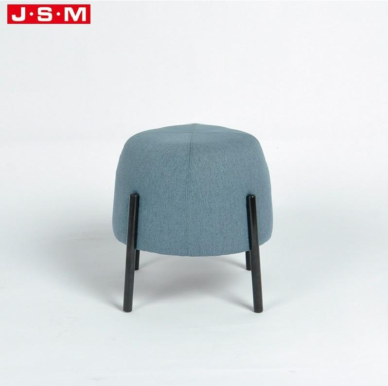 Bedroom Furniture Modern Blue Metal Base Round Foam Fabric Ottoman