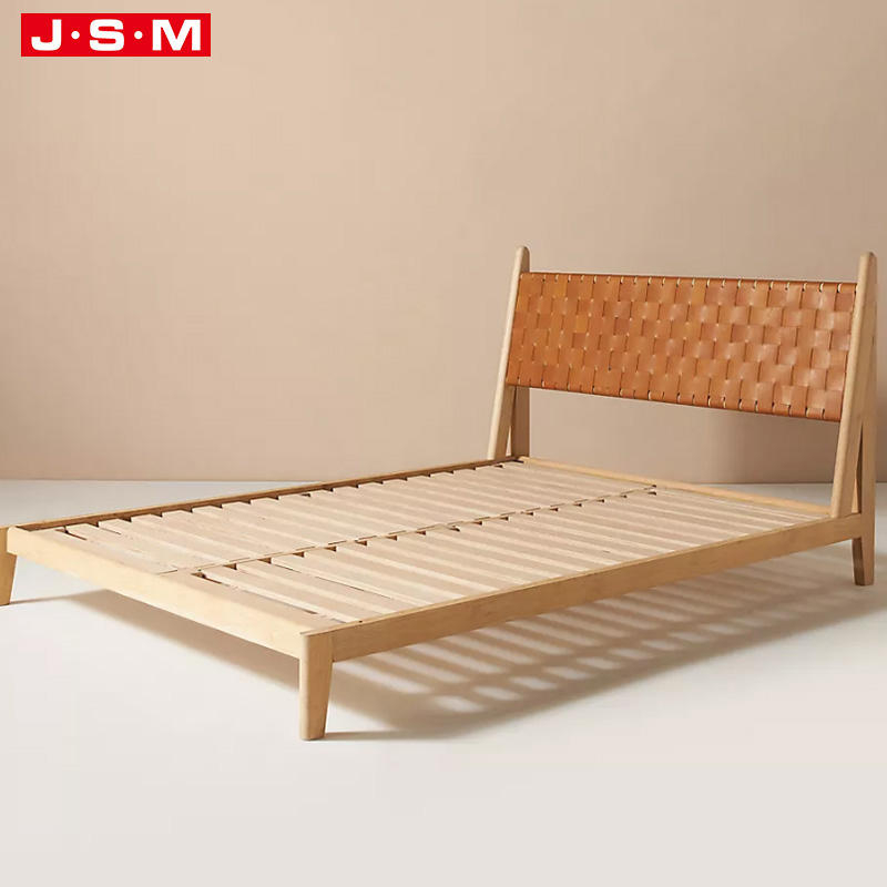 Minimalist Upholstered Ash Timber Bed Frame Woven Belt Headboard Single Bed