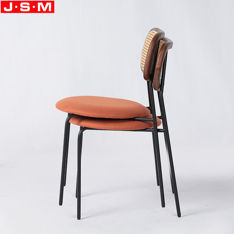 Plastic Rattan Back Fabric Seat Dining Room Dining Chairs With Metal Legs