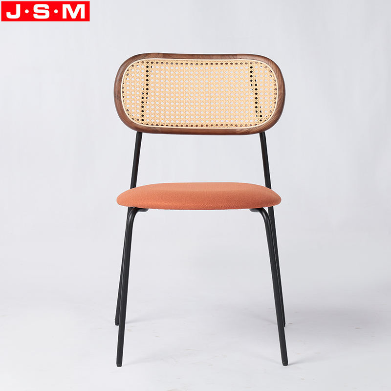 Plastic Rattan Back Fabric Seat Dining Room Dining Chairs With Metal Legs