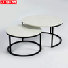 Metal Leg Coffee Table Living Room Side Table Round White Artificial Stone Top Tea Table