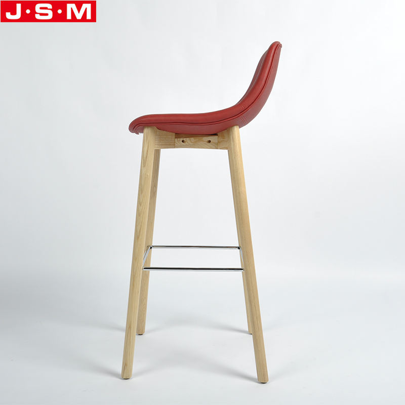 Fancy Furniture Bistro Kitchen Wooden Red High Bar Stools With Back Rest