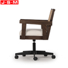 Artificial Rattan Back Fabric Upholstery Seat Pad Metal Legs Office Chairs With Wheels