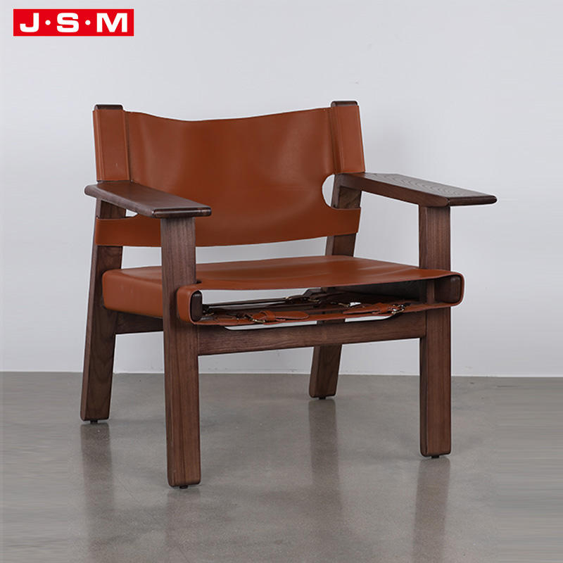 Solid Wood Fabric Nordic Frame Furniture Leisure Rope Outdoor Lounge Leather Armchair