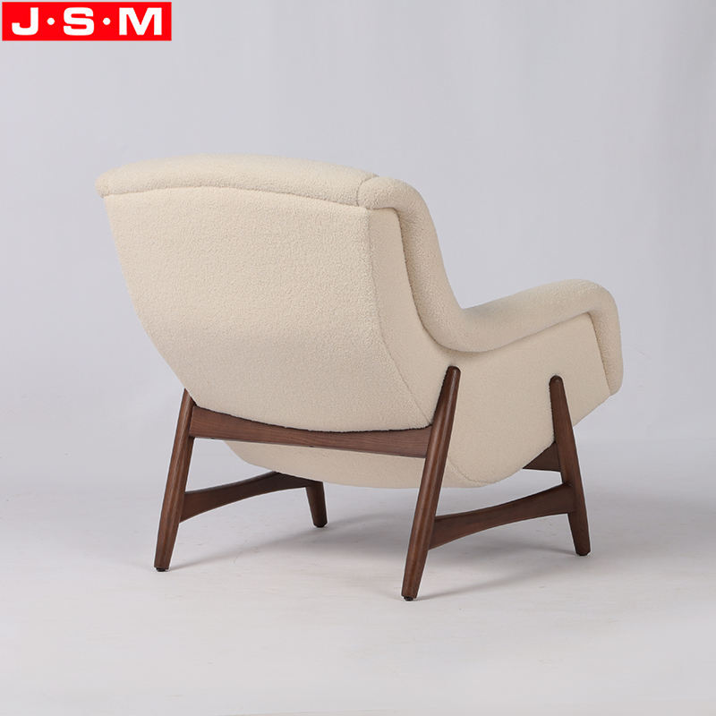 Nordic Living Room Sofa Chair White Fabric Solid Wood Frame Armchair