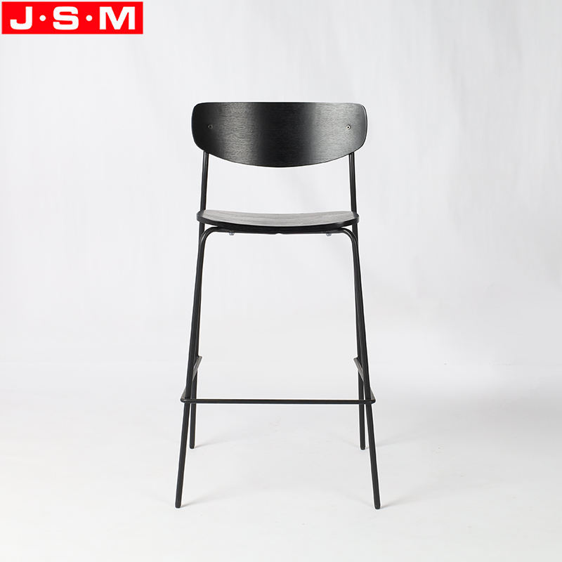 Nordic Metal Bar Stool Chair Veneer Seat And Back High Bar Chairs