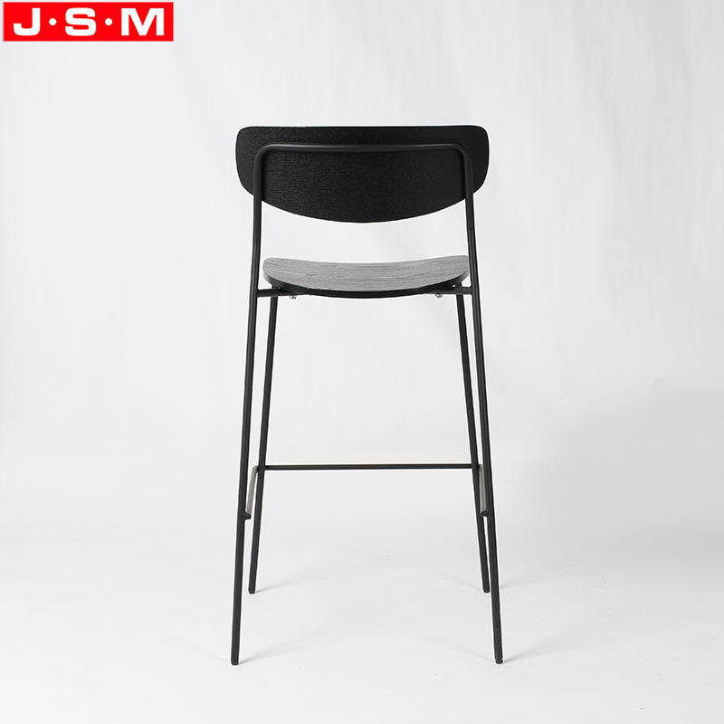 Nordic Metal Bar Stool Chair Veneer Seat And Back High Bar Chairs