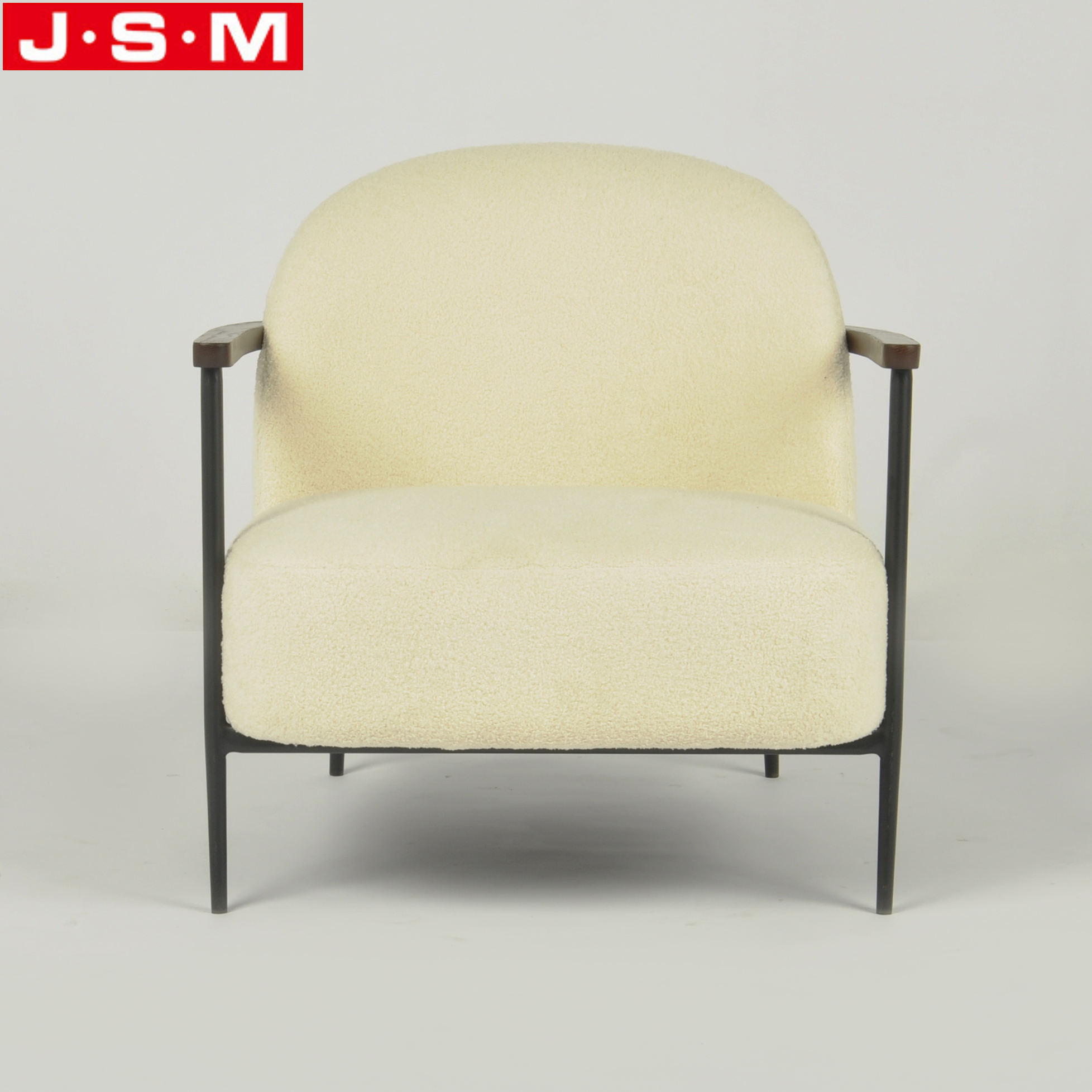 Modern Furniture Living Room Hotel Wooden Frame Beige White Fabric Armchair