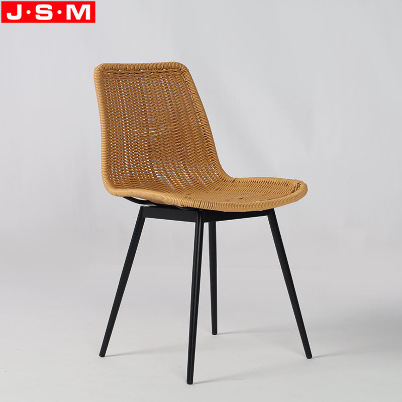 High Back PE Rattan Seat Top Coffee Shop Outdoor Dinning Chair With Metal Base