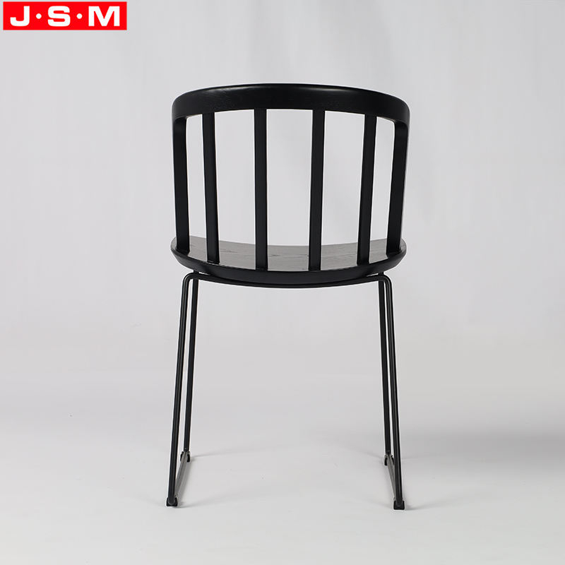 Chinese Style Dining Chairs Timber Wooden Seat Top Restaurant Chair With Metal Legs