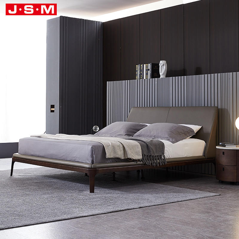 Modern Bedroom Furniture Double Bed Fabric Headboard King Size Wooden Beds