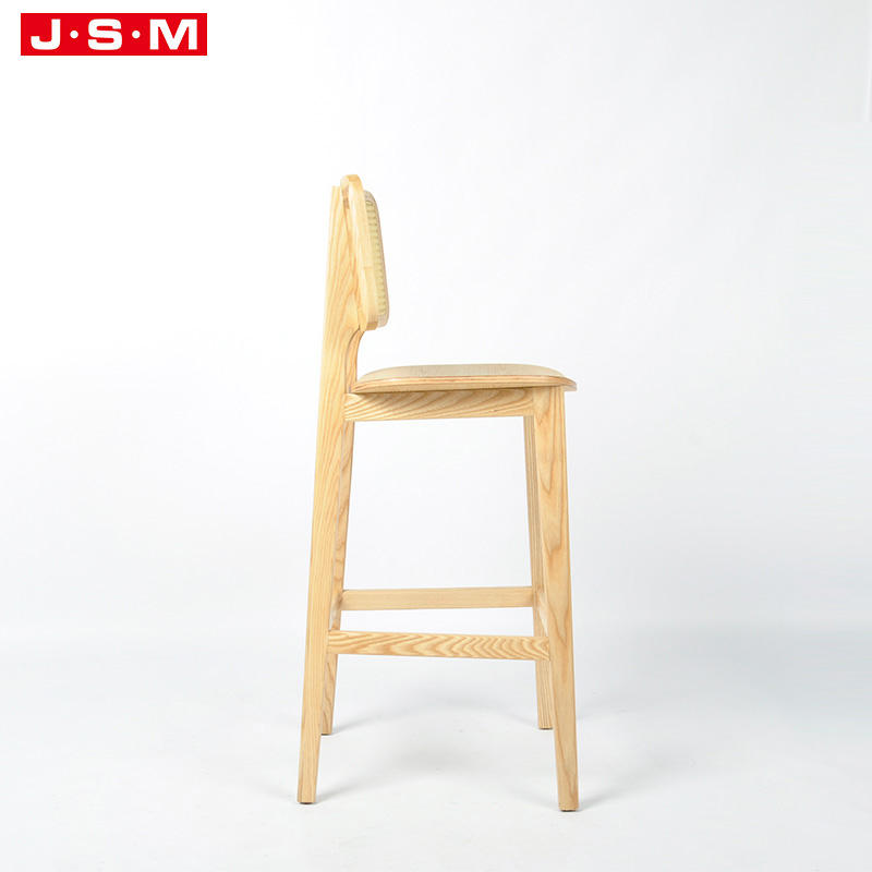 Nordic Bent Wood Seat Plastic Rattan Back Ash Timber Frame Counter Stools