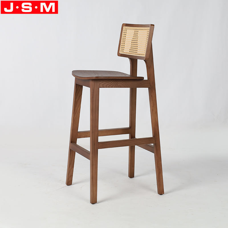 Nordic Bent Wood Seat Plastic Rattan Back Ash Timber Frame Counter Stools