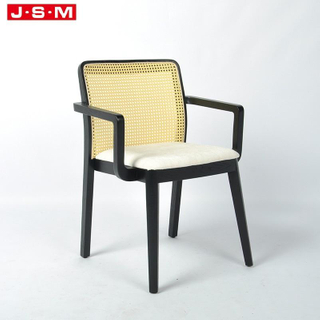 Simple Style Buff Cushion Seat Ash Timber Frame Arm Dining Chair