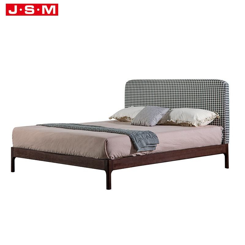 Nordic Indoor Cushion Headboard Ash Timber Bed Frame Wooden Double Bed