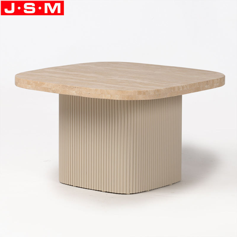 Modern Center Living Room Tea Table Natural Stone Base Wood Coffee Table