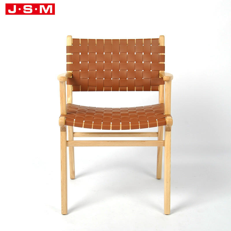 Modern Design Grey Fabric Upholstered Woven Belt Artificial Leather Dining Chair