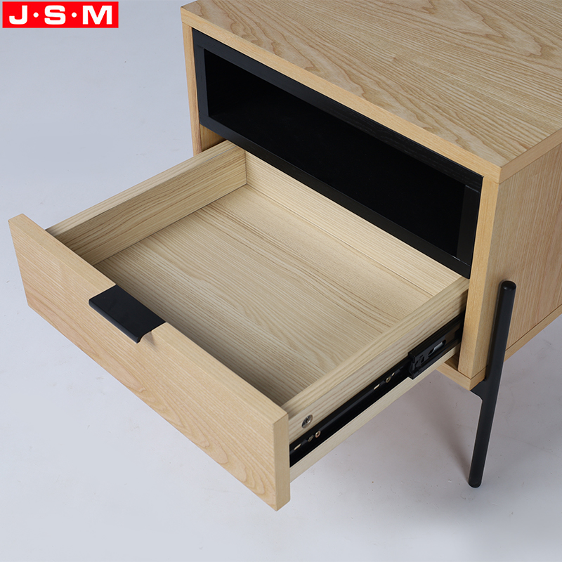 Veneer Carcase Metal Base Drawer Nightstand
