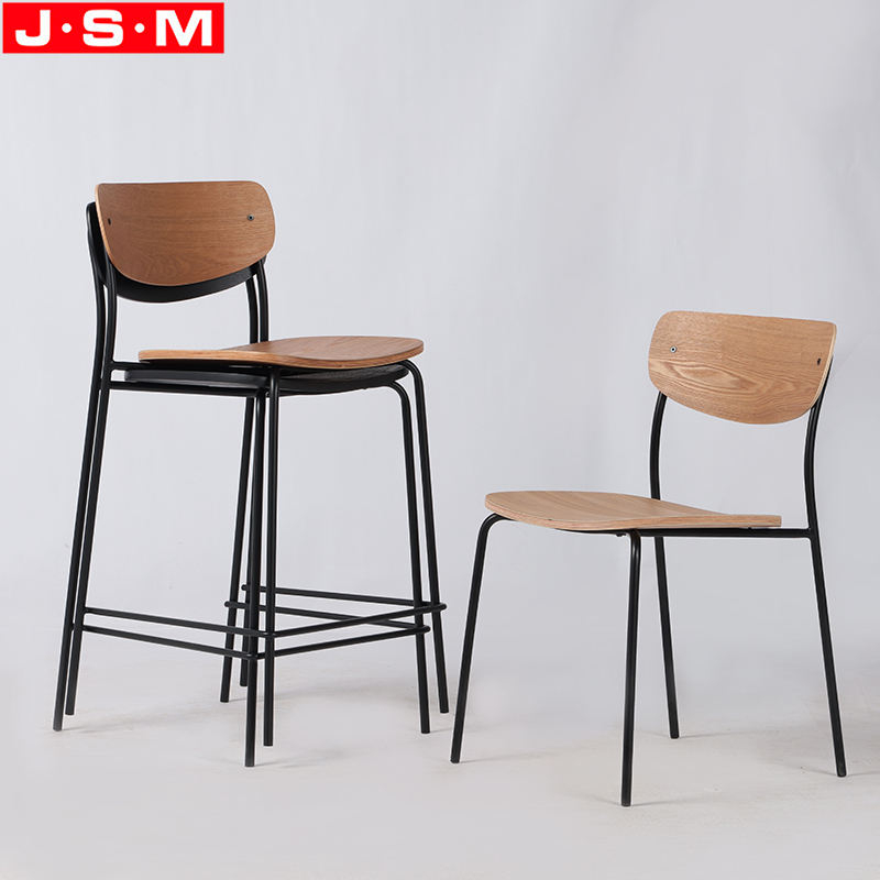 Industrial Design Metal Frame Wooden Seat High Bar Stool Chair Bistro Chair