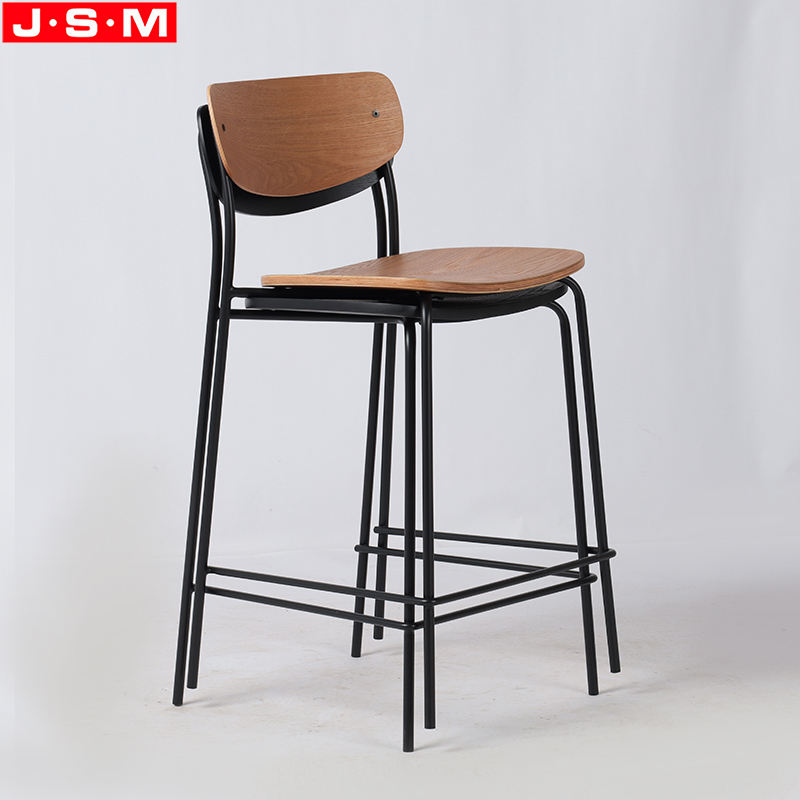 Industrial Design Metal Frame Wooden Seat High Bar Stool Chair Bistro Chair