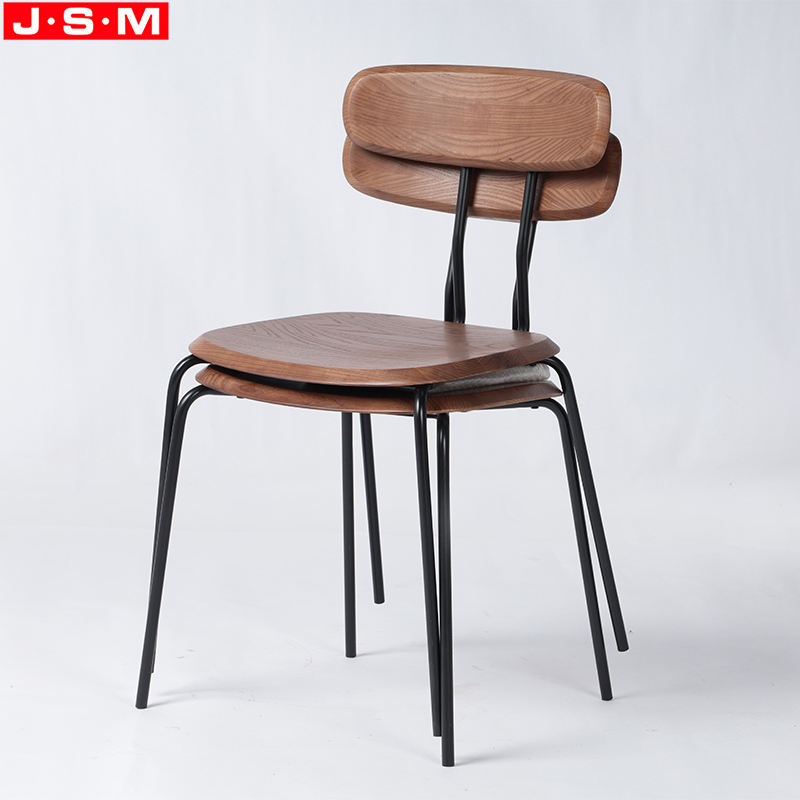 High Quality Stackable Iron Legs Dinning Room Wooden Back And Seat Restaurant Dinning Chair