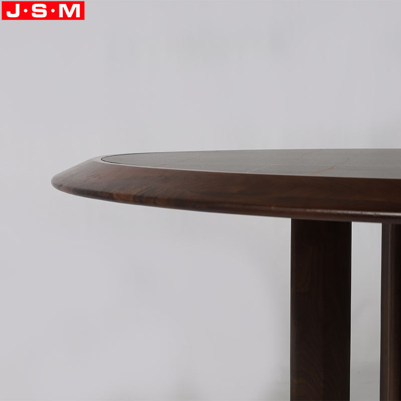 Modern Rock Slab Restaurant Table Solid Wood Cylinder Dining Table With Turntable