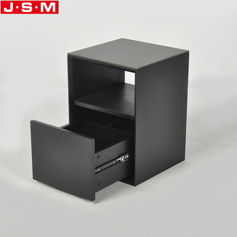 Nordic Living Room Furniture Bedroom Wooden Bedside Rock Slab Table Top Black Nightstand With Drawer