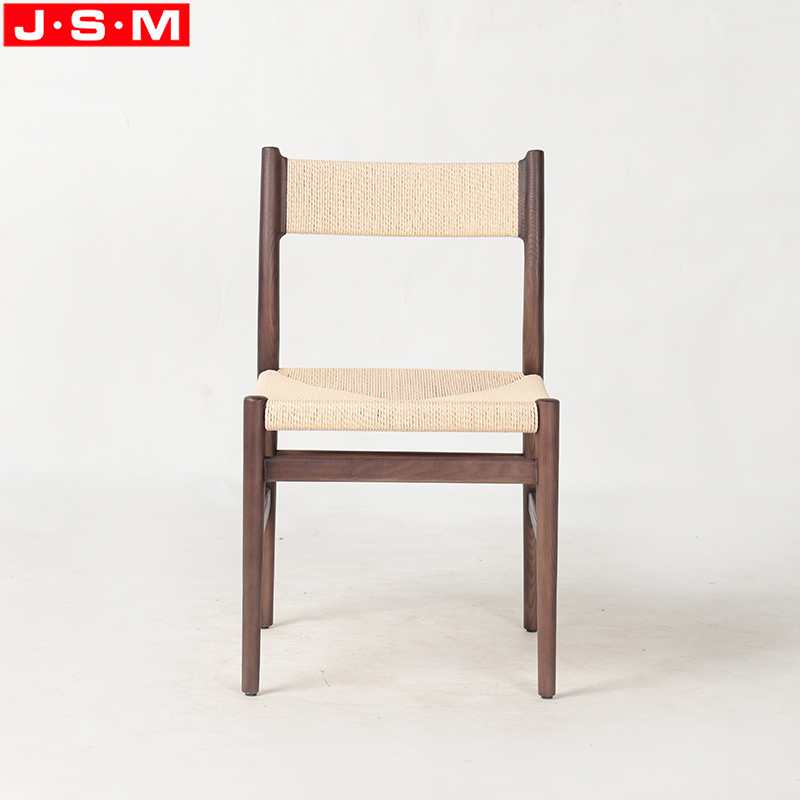 Brown Solid Wood Luxury Dining Chair High Quality Paper Rope Back Ash Timber Frame Wood Chair