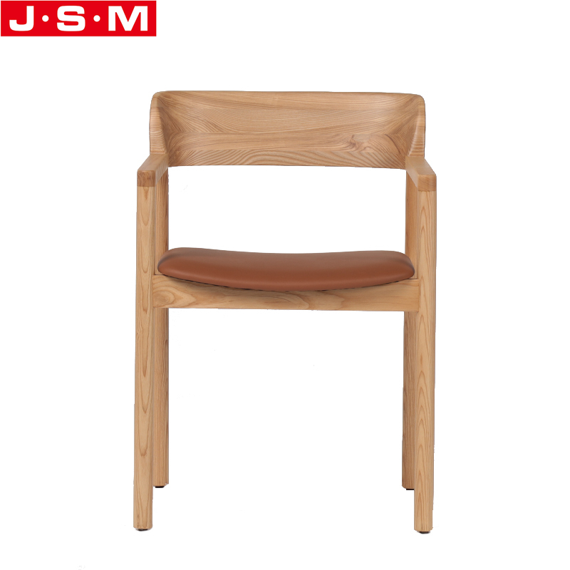 High Quality Dining Chair Ash Solid Wood Hotel Dining Chair Hard PU Leather Woven Seat