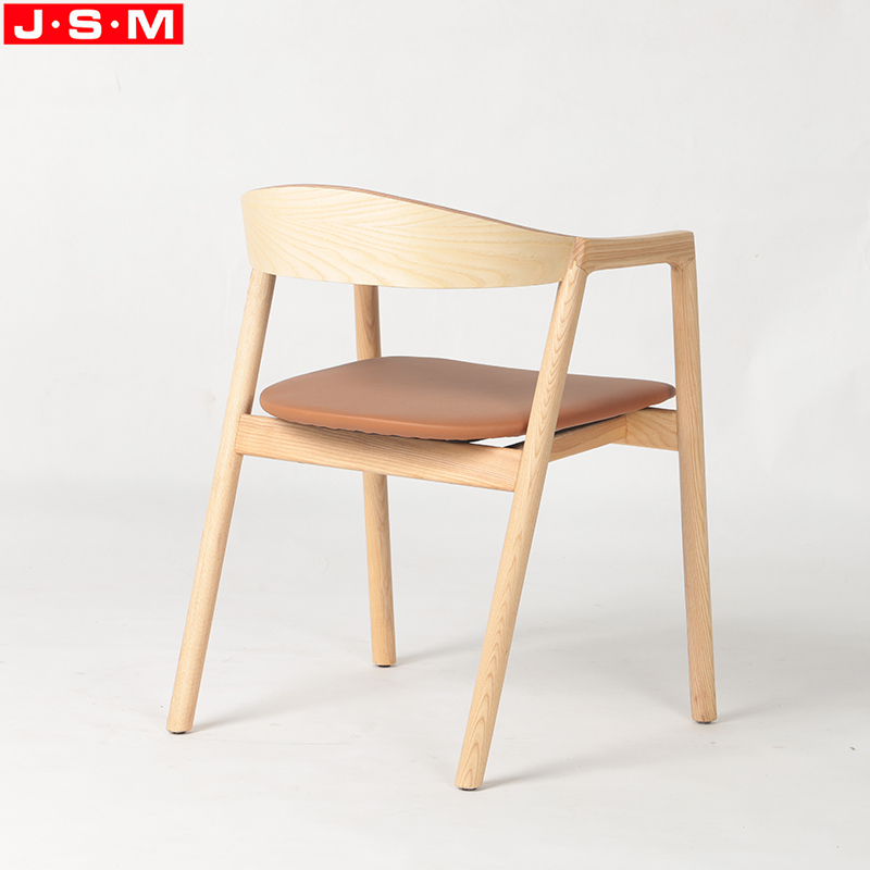 Simple Style Hotel Indoor Cushion Seat Chair Ash Timber Frame Dining Chair With Armrests