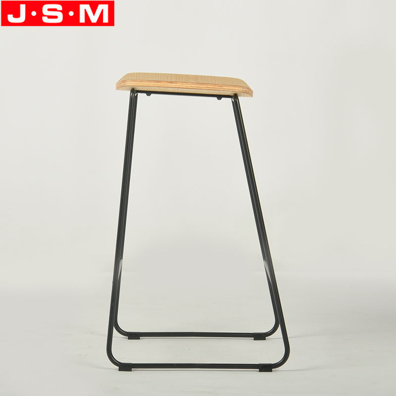 Modern Design Bar Stool Ash Timber Top Metal Frame Bar Stools